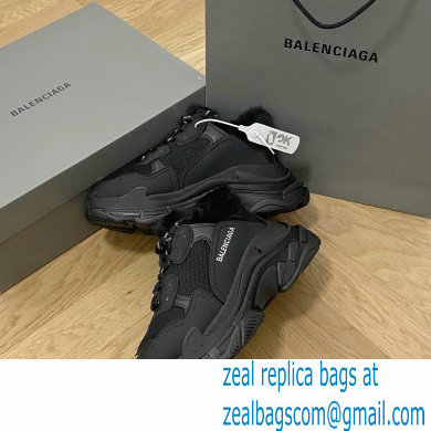 Balenciaga Triple S Black Fur Women/Men Sneakers Top Quality 2022