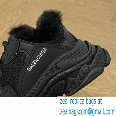 Balenciaga Triple S Black Fur Women/Men Sneakers Top Quality 2022