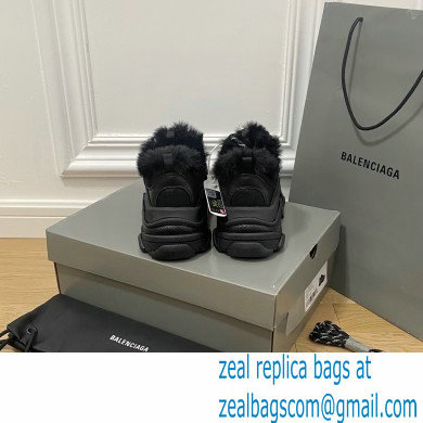Balenciaga Triple S Black Fur Women/Men Sneakers Top Quality 2022 - Click Image to Close