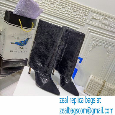 Balmain Heel 10.5cm Bicolor Sleeve Sequins Glitter boots Black 2022