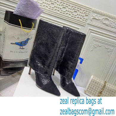 Balmain Heel 10.5cm Bicolor Sleeve Sequins Glitter boots Black 2022 - Click Image to Close