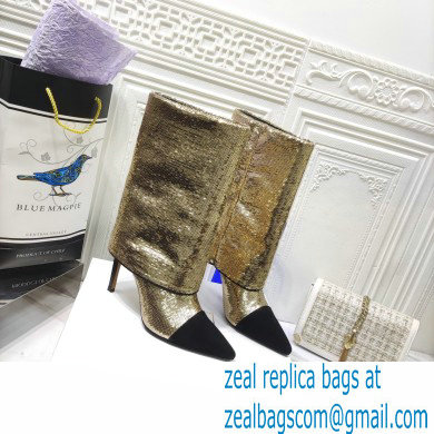 Balmain Heel 10.5cm Bicolor Sleeve Sequins Glitter boots Gold 2022