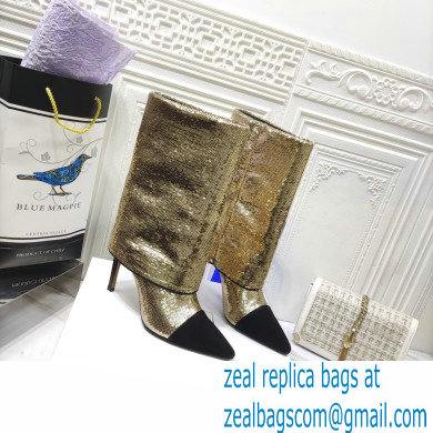 Balmain Heel 10.5cm Bicolor Sleeve Sequins Glitter boots Gold 2022 - Click Image to Close