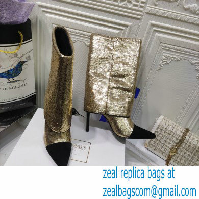 Balmain Heel 10.5cm Bicolor Sleeve Sequins Glitter boots Gold 2022 - Click Image to Close