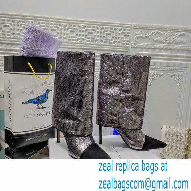 Balmain Heel 10.5cm Bicolor Sleeve Sequins Glitter boots Gun Color 2022 - Click Image to Close