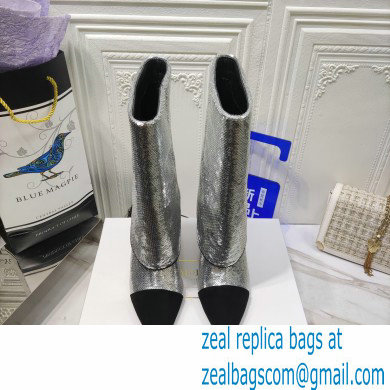 Balmain Heel 10.5cm Bicolor Sleeve Sequins Glitter boots Silver 2022