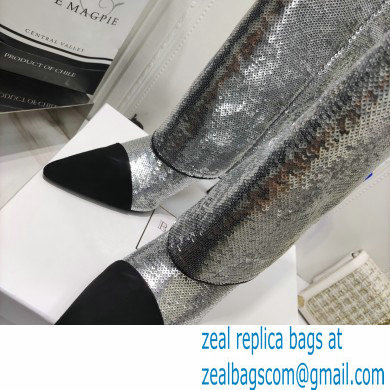 Balmain Heel 10.5cm Bicolor Sleeve Sequins Glitter boots Silver 2022 - Click Image to Close