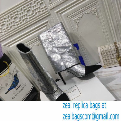 Balmain Heel 10.5cm Bicolor Sleeve Sequins Glitter boots Silver 2022