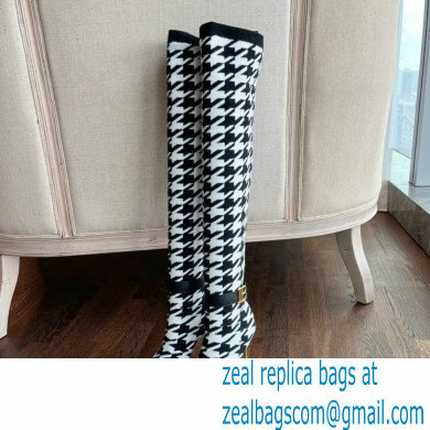 Balmain Heel 9.5cm Bicolor knit Raven thigh-high boots houndstooth pattern 2022