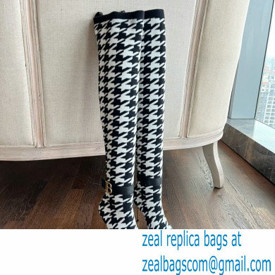 Balmain Heel 9.5cm Bicolor knit Raven thigh-high boots houndstooth pattern 2022