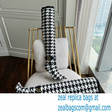 Balmain Heel 9.5cm Bicolor knit Raven thigh-high boots houndstooth pattern 2022