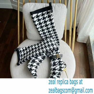 Balmain Heel 9.5cm Bicolor knit Raven thigh-high boots houndstooth pattern 2022 - Click Image to Close