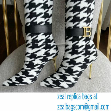 Balmain Heel 9.5cm Bicolor knit Raven thigh-high boots houndstooth pattern 2022