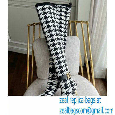Balmain Heel 9.5cm Bicolor knit Raven thigh-high boots houndstooth pattern 2022