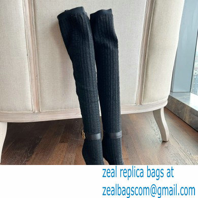 Balmain Heel 9.5cm Bicolor knit Raven thigh-high boots with monogram strap 01 2022 - Click Image to Close