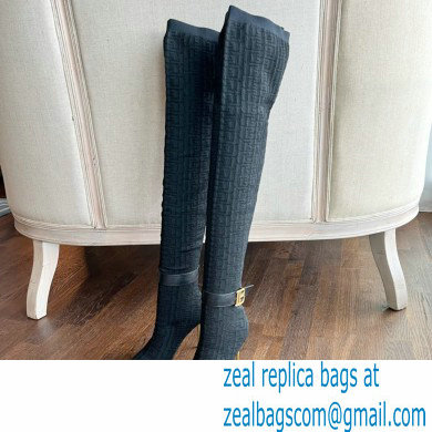 Balmain Heel 9.5cm Bicolor knit Raven thigh-high boots with monogram strap 01 2022 - Click Image to Close