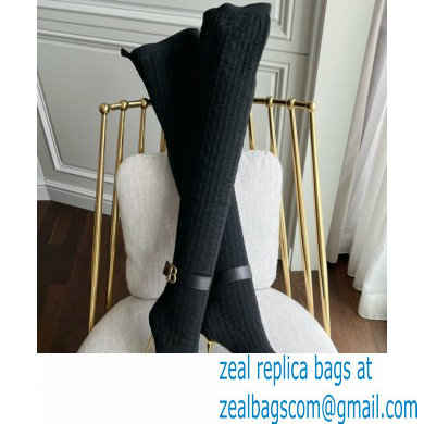 Balmain Heel 9.5cm Bicolor knit Raven thigh-high boots with monogram strap 01 2022 - Click Image to Close