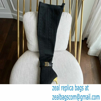 Balmain Heel 9.5cm Bicolor knit Raven thigh-high boots with monogram strap 01 2022