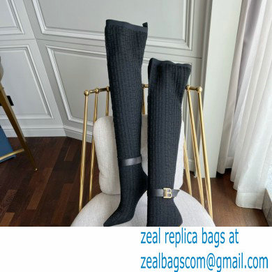 Balmain Heel 9.5cm Bicolor knit Raven thigh-high boots with monogram strap 01 2022 - Click Image to Close