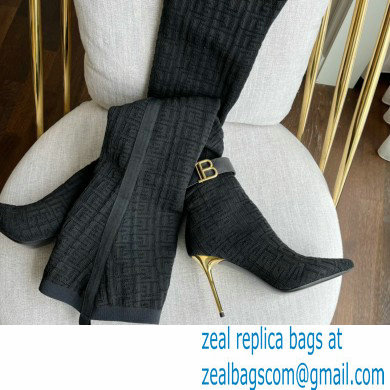 Balmain Heel 9.5cm Bicolor knit Raven thigh-high boots with monogram strap 01 2022 - Click Image to Close