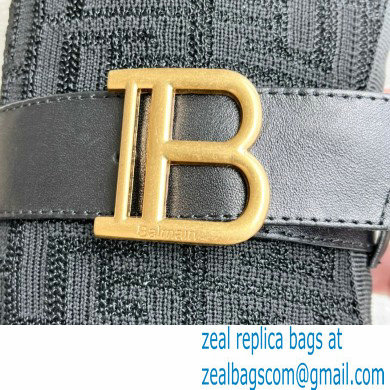 Balmain Heel 9.5cm Bicolor knit Raven thigh-high boots with monogram strap 01 2022