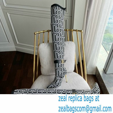 Balmain Heel 9.5cm Bicolor knit Raven thigh-high boots with monogram strap 02 2022