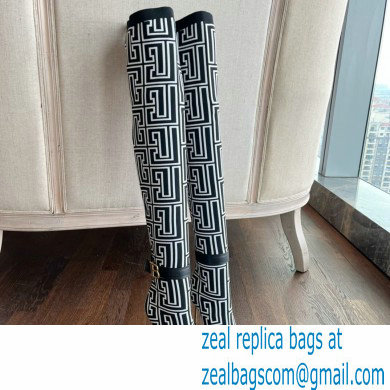 Balmain Heel 9.5cm Bicolor knit Raven thigh-high boots with monogram strap 02 2022 - Click Image to Close