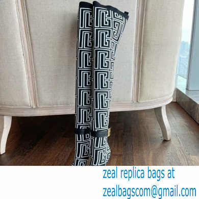 Balmain Heel 9.5cm Bicolor knit Raven thigh-high boots with monogram strap 02 2022 - Click Image to Close