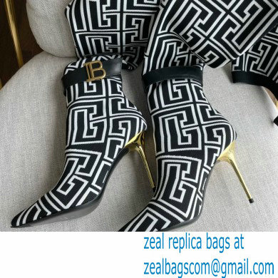 Balmain Heel 9.5cm Bicolor knit Raven thigh-high boots with monogram strap 02 2022