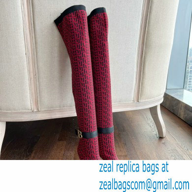 Balmain Heel 9.5cm Bicolor knit Raven thigh-high boots with monogram strap 03 2022 - Click Image to Close