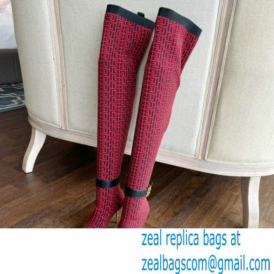 Balmain Heel 9.5cm Bicolor knit Raven thigh-high boots with monogram strap 03 2022 - Click Image to Close