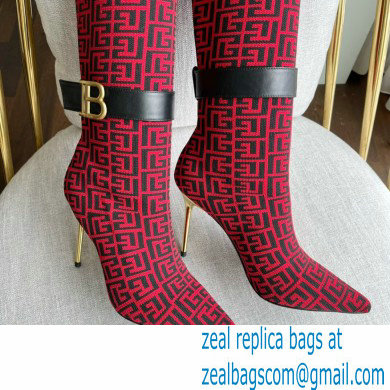 Balmain Heel 9.5cm Bicolor knit Raven thigh-high boots with monogram strap 03 2022