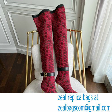 Balmain Heel 9.5cm Bicolor knit Raven thigh-high boots with monogram strap 03 2022 - Click Image to Close