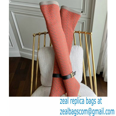 Balmain Heel 9.5cm Bicolor knit Raven thigh-high boots with monogram strap 04 2022