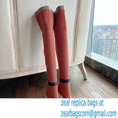 Balmain Heel 9.5cm Bicolor knit Raven thigh-high boots with monogram strap 04 2022