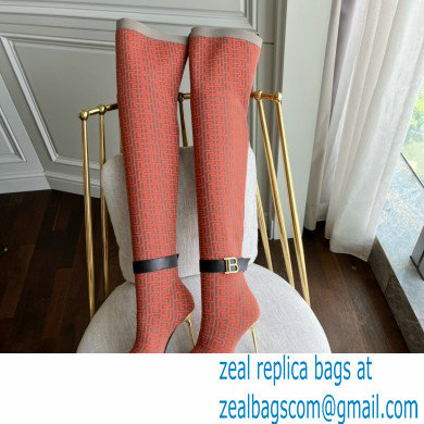 Balmain Heel 9.5cm Bicolor knit Raven thigh-high boots with monogram strap 04 2022