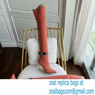 Balmain Heel 9.5cm Bicolor knit Raven thigh-high boots with monogram strap 04 2022