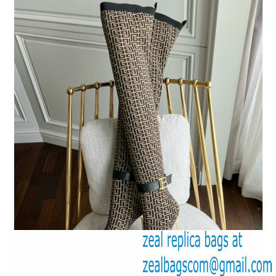 Balmain Heel 9.5cm Bicolor knit Raven thigh-high boots with monogram strap 05 2022