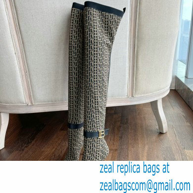 Balmain Heel 9.5cm Bicolor knit Raven thigh-high boots with monogram strap 05 2022 - Click Image to Close