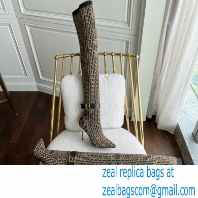 Balmain Heel 9.5cm Bicolor knit Raven thigh-high boots with monogram strap 05 2022