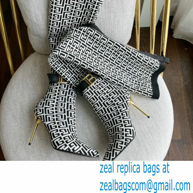 Balmain Heel 9.5cm Bicolor knit Raven thigh-high boots with monogram strap 06 2022