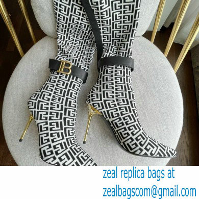 Balmain Heel 9.5cm Bicolor knit Raven thigh-high boots with monogram strap 06 2022