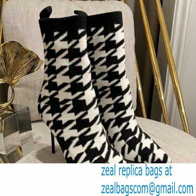 Balmain Heel 9.5cm Bicolor stretch knit Skye ankle boots houndstooth pattern 2022 - Click Image to Close