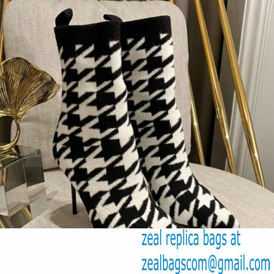 Balmain Heel 9.5cm Bicolor stretch knit Skye ankle boots houndstooth pattern 2022