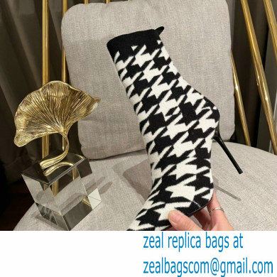 Balmain Heel 9.5cm Bicolor stretch knit Skye ankle boots houndstooth pattern 2022 - Click Image to Close