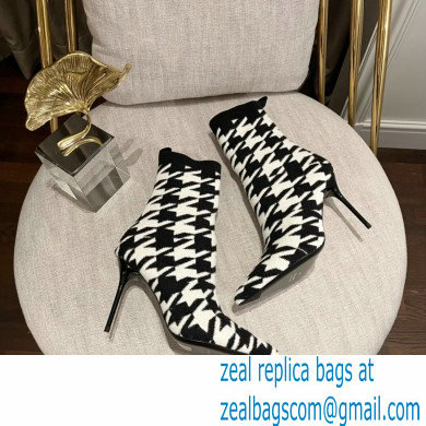Balmain Heel 9.5cm Bicolor stretch knit Skye ankle boots houndstooth pattern 2022