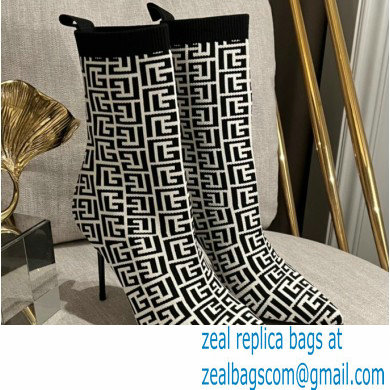Balmain Heel 9.5cm Bicolor stretch knit Skye ankle boots with Balmain monogram 02 2022