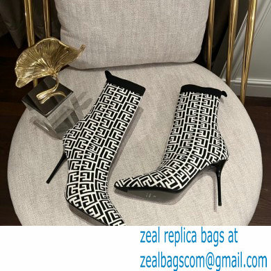 Balmain Heel 9.5cm Bicolor stretch knit Skye ankle boots with Balmain monogram 02 2022 - Click Image to Close