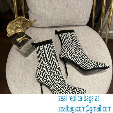 Balmain Heel 9.5cm Bicolor stretch knit Skye ankle boots with Balmain monogram 02 2022 - Click Image to Close