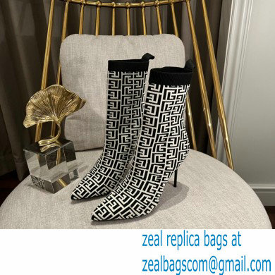Balmain Heel 9.5cm Bicolor stretch knit Skye ankle boots with Balmain monogram 02 2022 - Click Image to Close